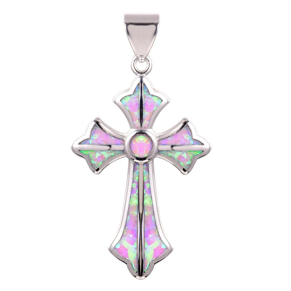 Free Shipping Pink Fire Opal Cross Pendant 925 Sterling Silver Cross Pendant P193-in Pendants 
