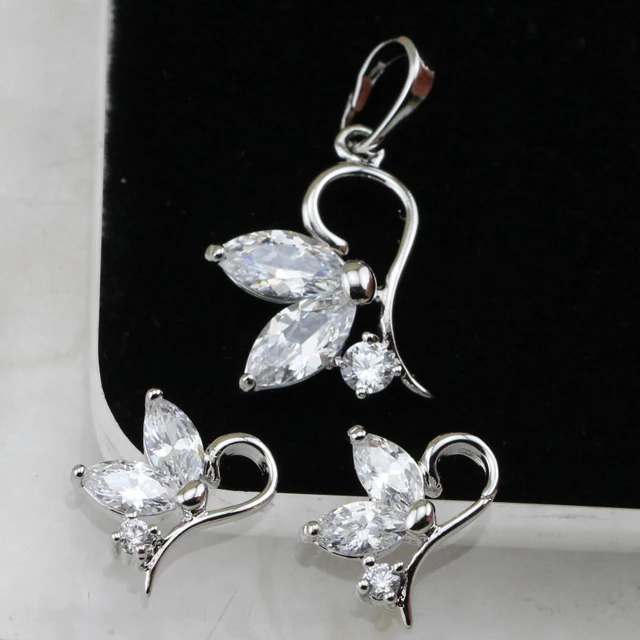 Grace Special White CZ Gems Jewelry Sets Rhodium Plated Earrings