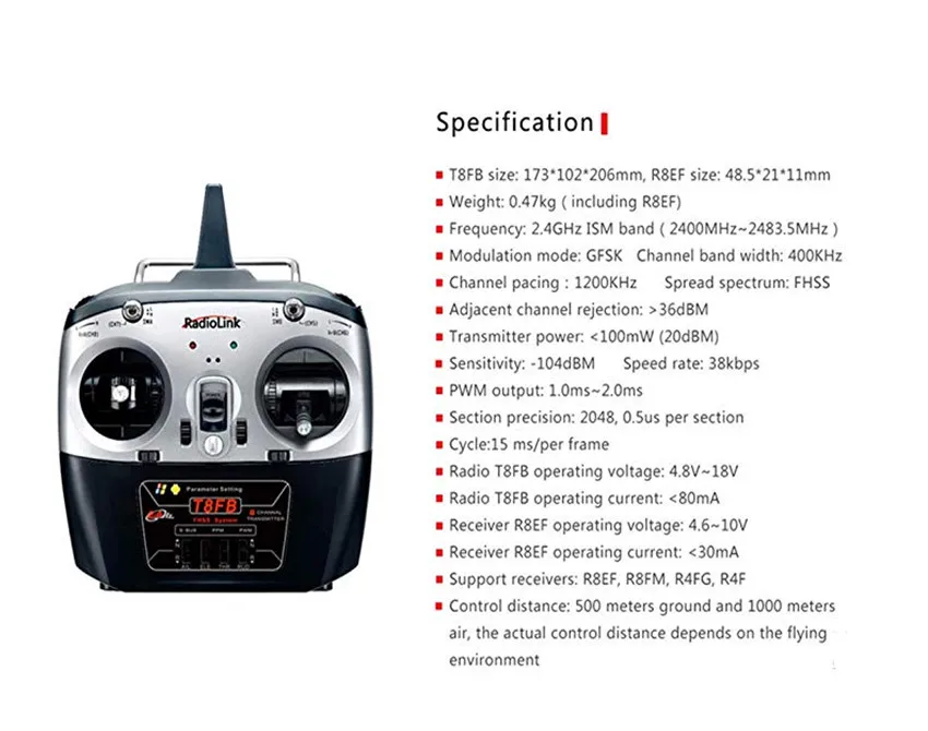 Радиоконтроллер R8EF T8FB 8CH RC передатчик и приемник R8EF 2,4 GHz SBUS/PPM/PWM для гоночного дрона/фиксированного крыла и многого другого(M