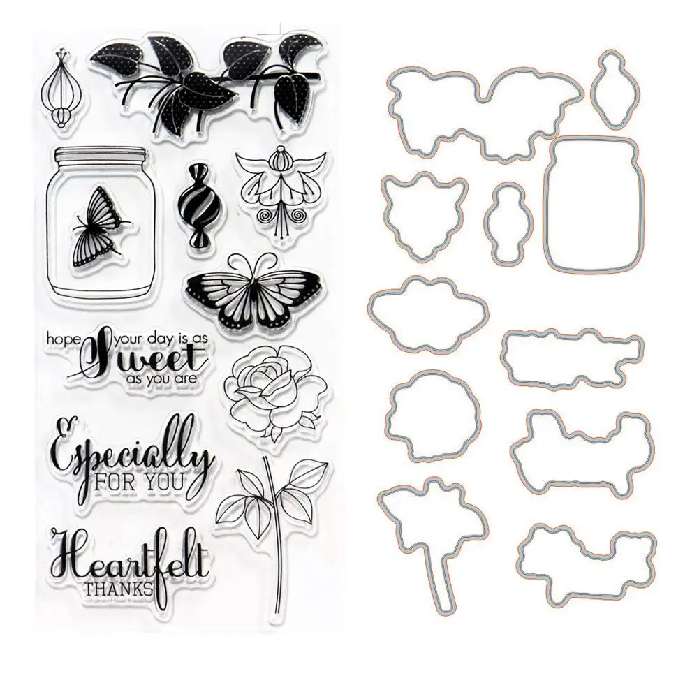 

Stamp Dies Set craft cutting dies and clear rubber stamp butterfly flowers for card making scrapbooking paper Decoration