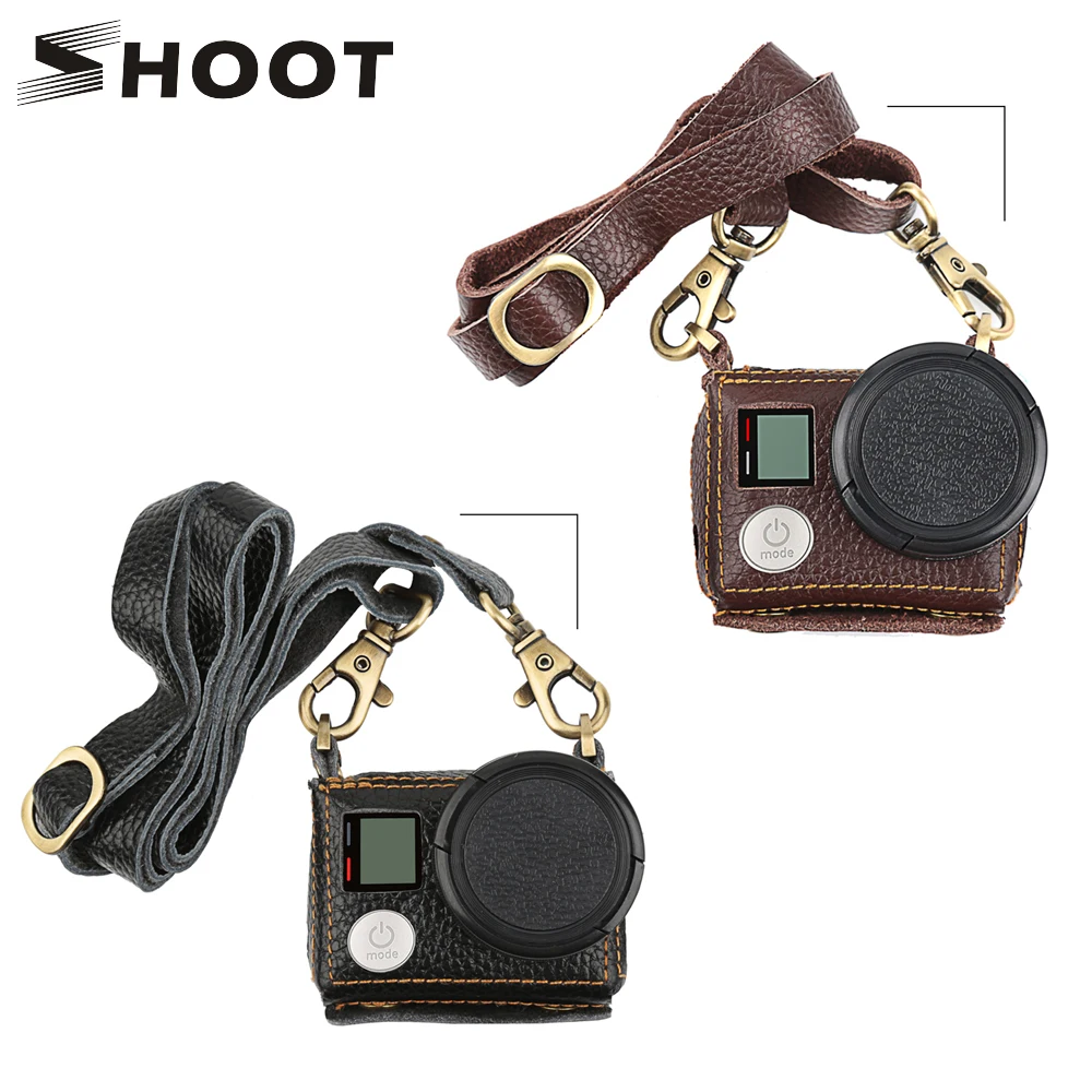 

SHOOT Leather Protective Case For Gopro Hero 4 3+ Action Camera With Lens Cover and Sling Mount Case For Go Pro Accessories