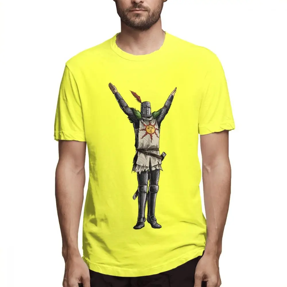 Мужская мода Slim Fit Dark Souls футболка рубашка "Восславь солнце" футболка для мальчиков и девочек Новая летняя одежда мужской, с круглым воротником, детская одежда - Цвет: Цвет: желтый