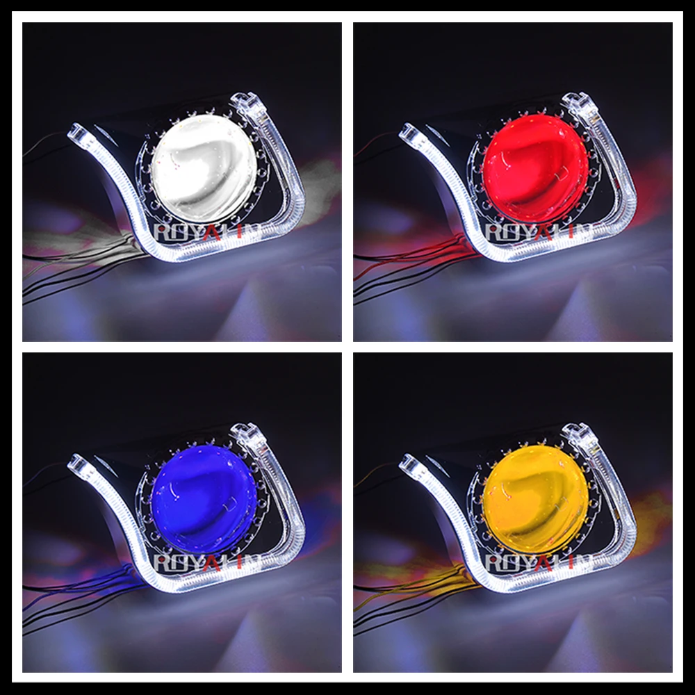 ROYALIN Car Bi Xenon H1 LED Angel Eyes Projector Lens Full Metal Universal Motorcycle H4 H7 Headlight Yellow Devil Eyes Rings ROYALIN Car Bi Xenon H1 LED Angel Eyes Projector Lens Full Metal Universal Motorcycle H4 H7 Headlight Yellow Devil Eyes Rings