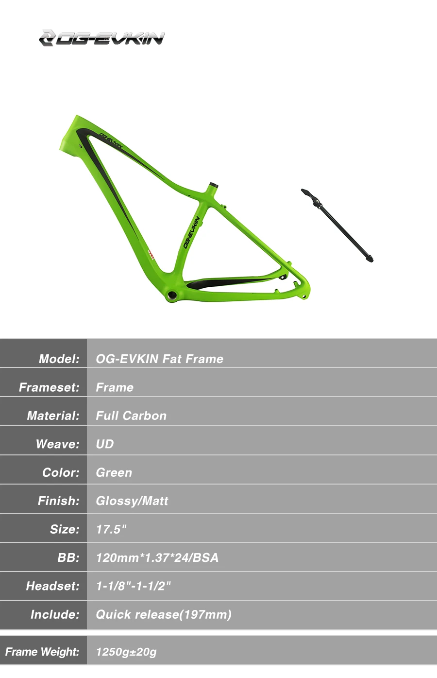 Sale OG-EVKIN CF-041 Carbon Mountain Bike Frame DI2 Bike Frame Fat Back bike BICICLETTA Carbon Bicycle Frame CF041 Green Colour 0