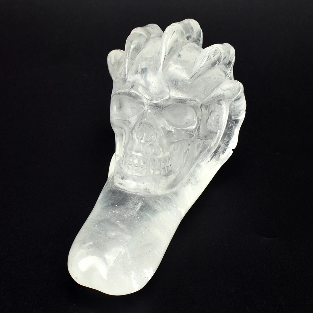 

Unique 4.2''Natural Clear Quartz Hand Carved Long Hair Quartz Crystal Skull Statue Realistic Healing Gemstone Carving Sculpture