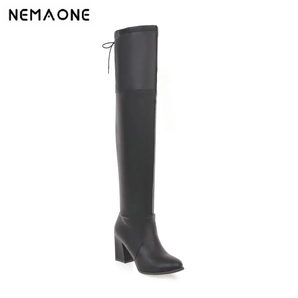 

2019 Women Spring Autumn Over The Knee High Boots Elastic Band thin High Heel Sexy Women Party club Shoes Black And White
