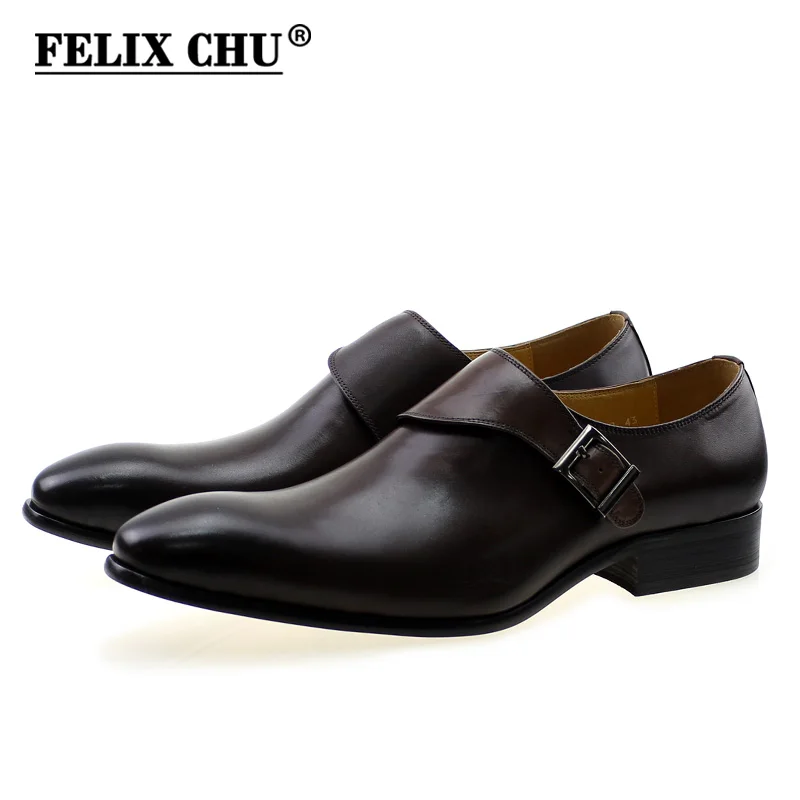 

2019 Spring Autumn Fashion Genuine Leather Men Dress Monk Strap Shoes Brown Formal Business Office Male Shoes Buckle Strap Flats