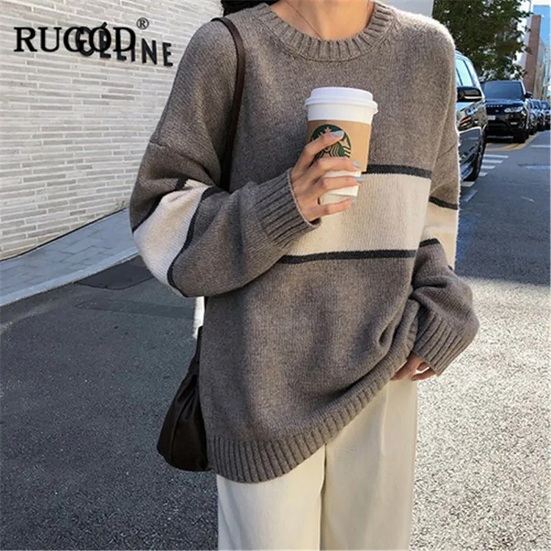 RUGOD женский свитер осень и зима круглый вырез корейский стиль длинный рукав Фея Свободный Пушистый свитер Повседневный женский джемпер