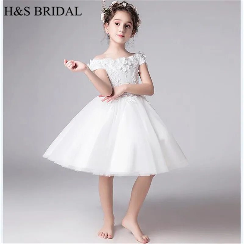 H S-vestidos de novia blancos con flores para niña, vestidos cortos para niña, vestidos de baile boda, vestidos de desfile para niña, de - AliExpress