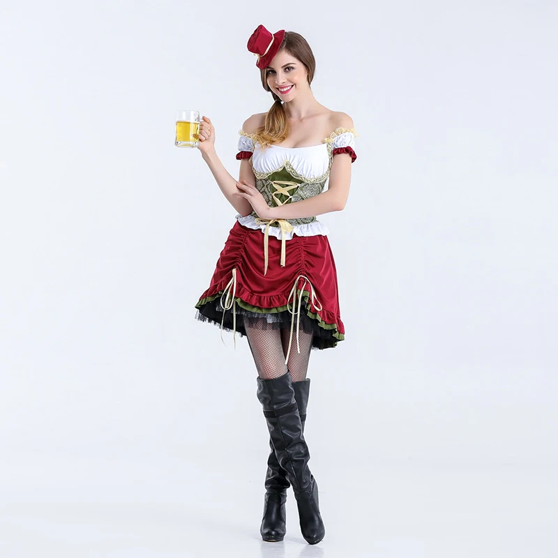 Для женщин сексуальный пиво oktoberfest; костюм для девочек; женская обувь для взрослых Пособия по немецкому языку карнавальный костюм баварское пиво Wench Необычные Вечерние Платье Женский наряд горничной