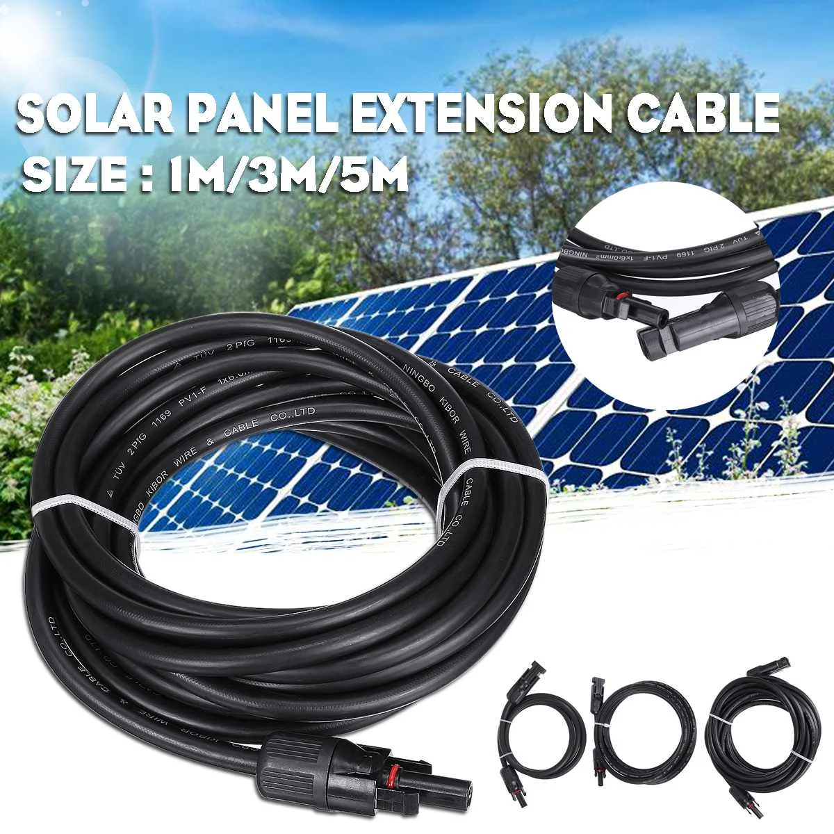 

SWILET Solar Panel Extension Cable Copper Wire 1m/3m/5m Length With Connector Solar PV Cable 6mm 2/10AWG