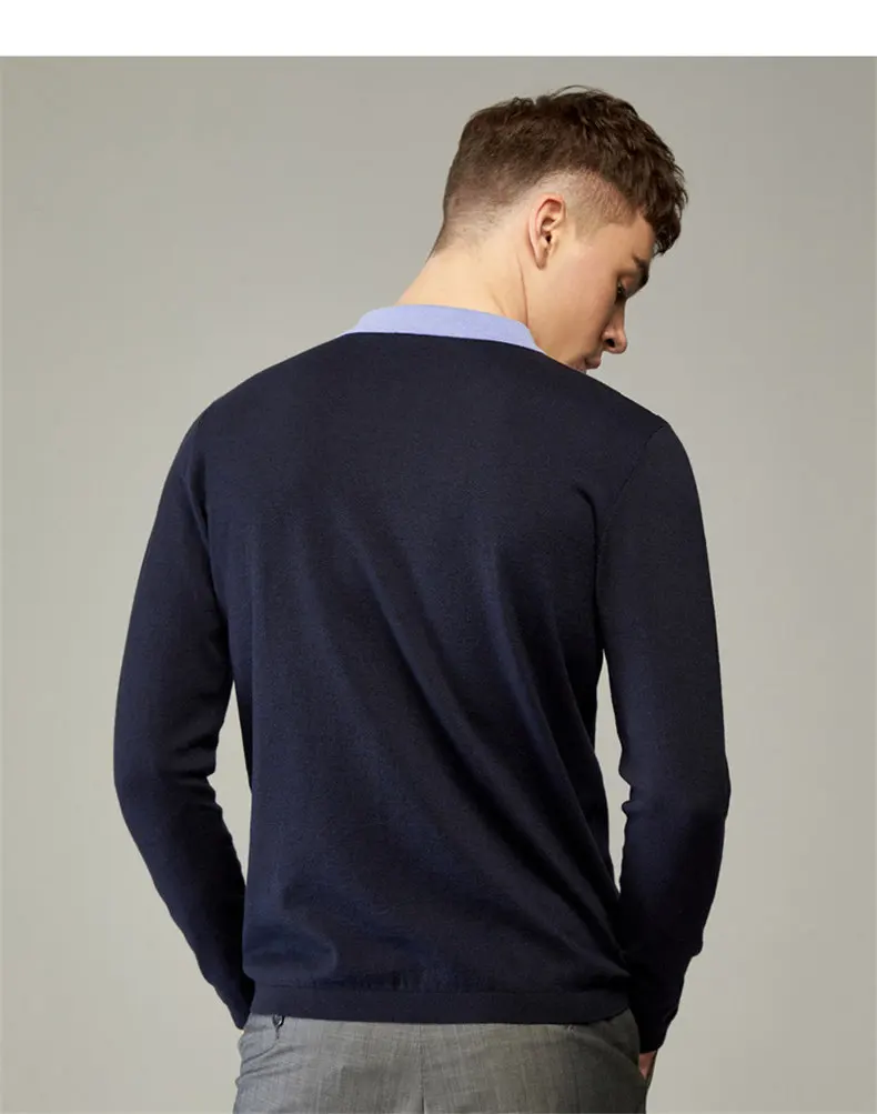 2019 New Golf Polo Men Long Sleeve Patchwork Pattern High Quality Cotton Knit Polo Sweater Male Luxury Smart Casual Plus Size 05