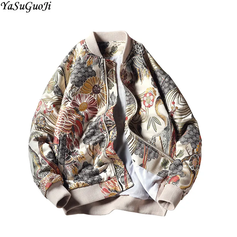 

YASUGUOJI new 2018 autumn fashion plus size print jacket men hip hop bomber jacket high street embroidery male jacket JK46
