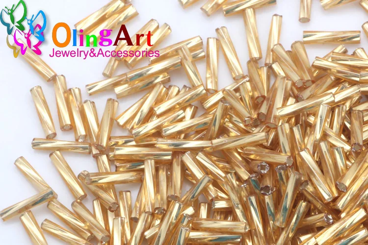 OlingArt 6mm/9MM/11MM/15MM/20MM/25MM Gold/Silve 45g/lot Twist tube Glass Seed Beads DIY Accessory necklace/tassel jewelry making