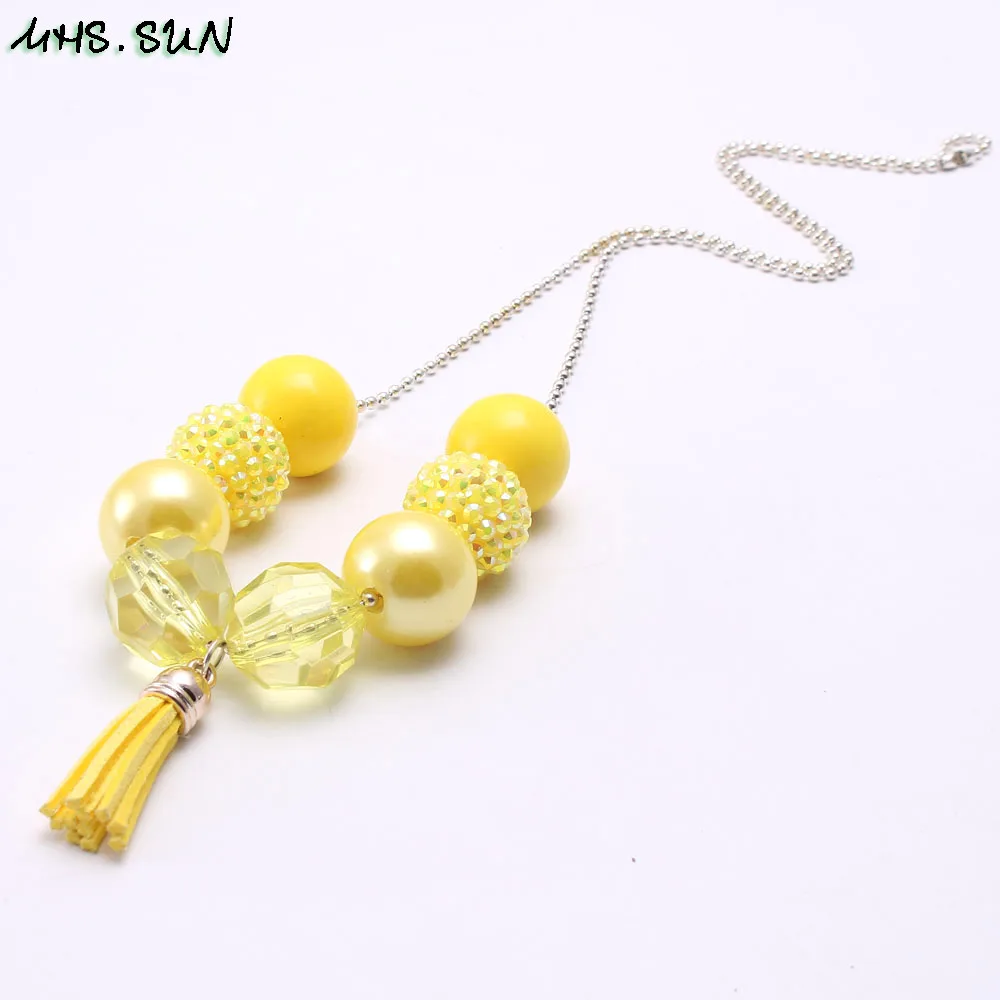 MHS. SUN, детский Бисер для детей, массивное ожерелье, модное, желтое, с кисточками, массивное ожерелье из жевательной резинки для девочек, ювелирное изделие для малышей