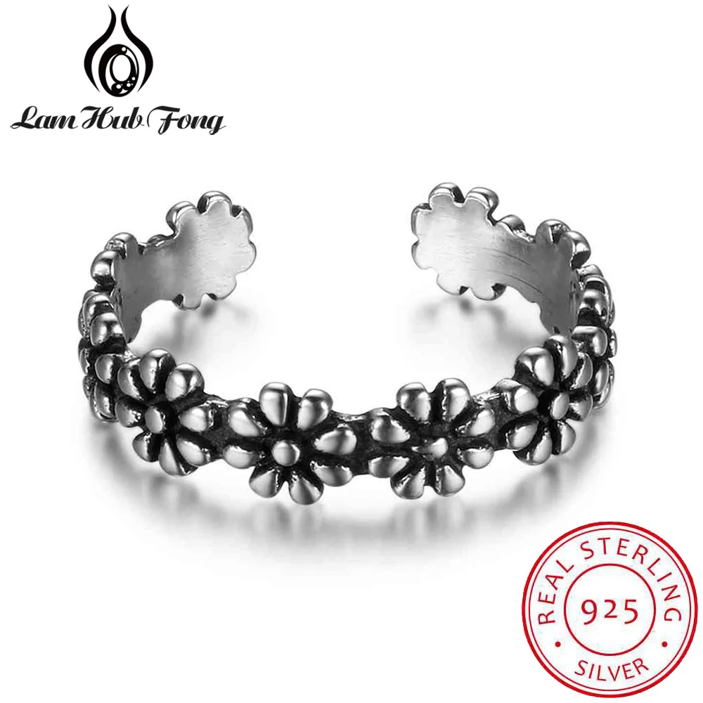 

Genuine 925 Sterling Silver Multiple Flower Open Rings for Women Retro Metallic Adjustable Finger Ring Jewelry (Lam Hub Fong)