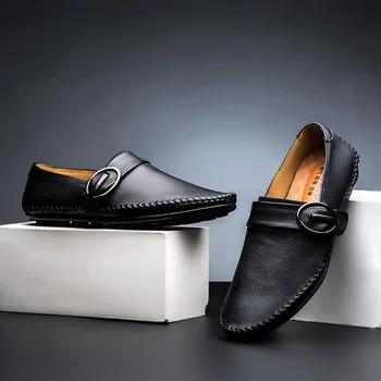 

Bonjean 2020 High Top Quality Loafers Genuine Leather British Style Handmade Men Casual Shoes Soft Light Weight Flats Lazy Shoes