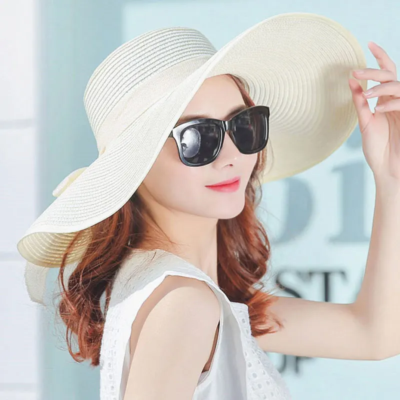 

Fashion Women Summer Hats Foldable Wide Large Brim Beach Sun Straw Cap Elegant Hats Caps ED-shipping