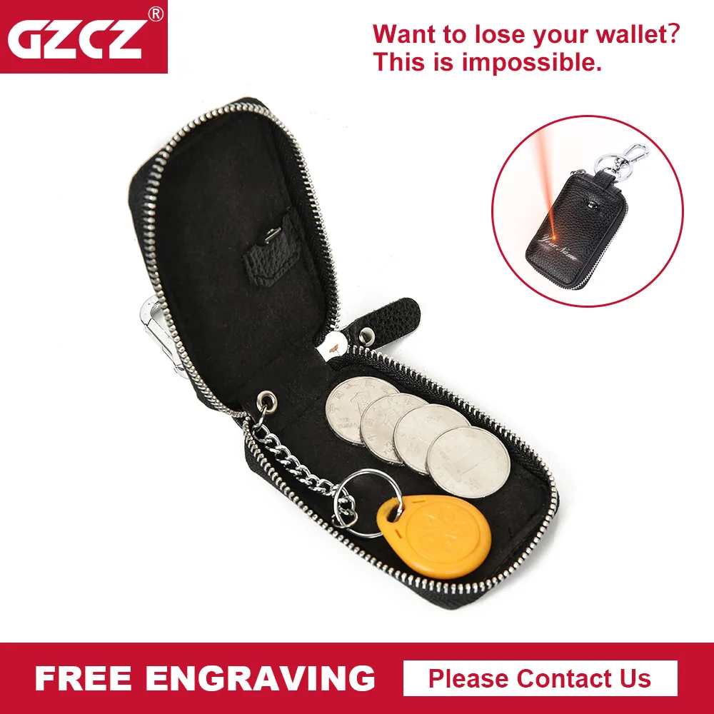 GZCZ New Smart Key Wallet Men Genuine Leather High Quality Anti Lost