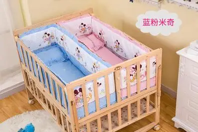Детская кроватка для Близнецов с москитной сеткой, двойная детская деревянная кровать может быть соединена со взрослой кроваткой