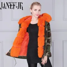 Women Fox Fur Hooded Parka Padded Fur Parka Natural Faux Fur Lined Parka Natural Mr Mrs Fur Coat Parka 2016