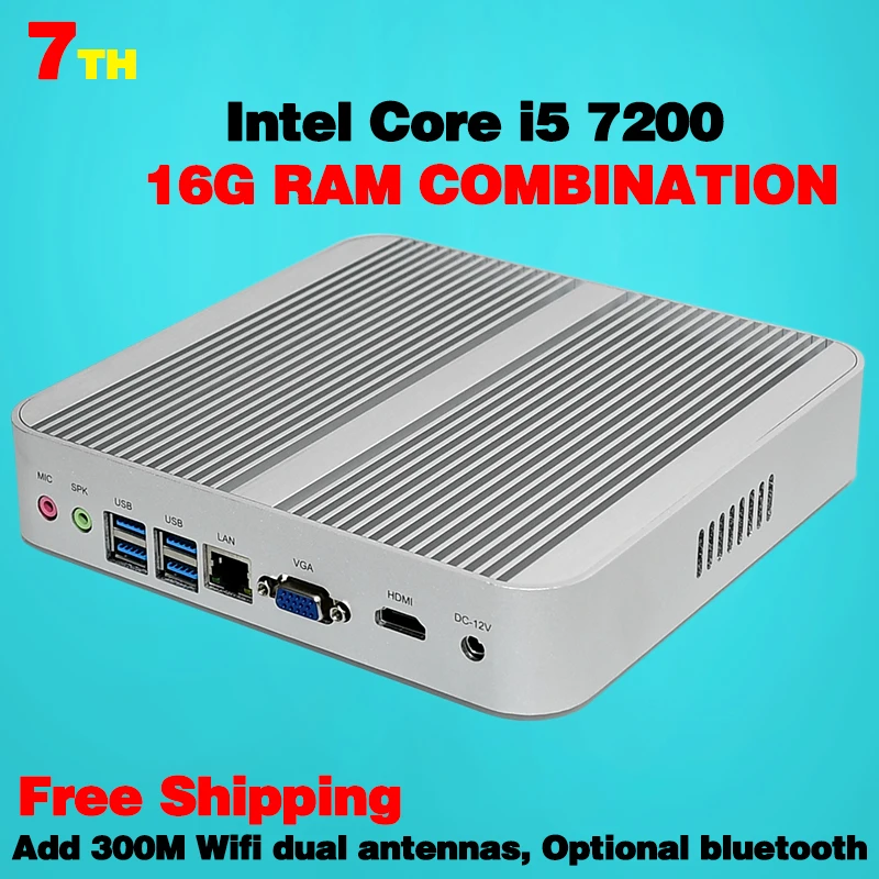 Mini pc computer i5 7200U Kaby Lac Win10 Fanless Mini PC 4K HTPC Fanless Intel HD