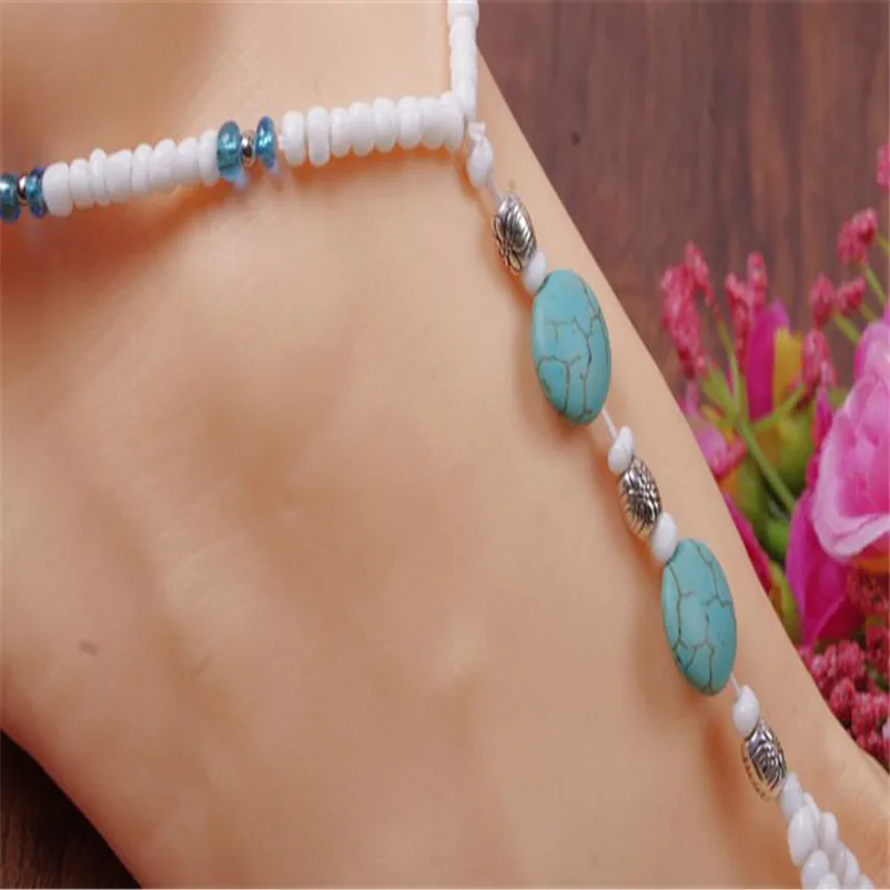 2018 NEW Beads anklets for women Turquoise Beads Beaded stretch Barefoot Foot Jewelry Black Sandals Pulseras Tobilleras J20#N (3)
