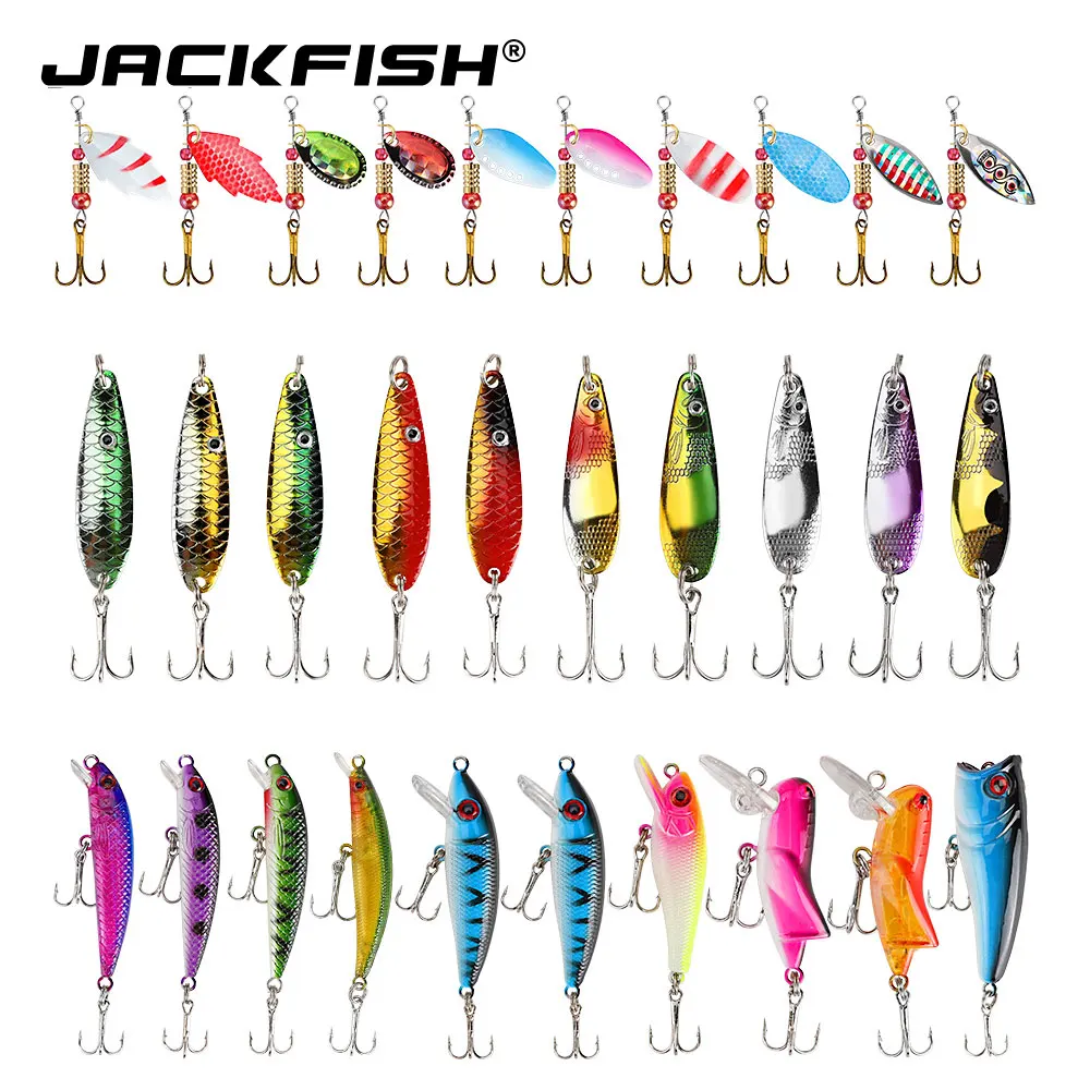 

JACKFISH 30pcs Almighty Mixed Fishing Lure Bait Set Wobbler Crankbaits Swimbait Minnow Hard Baits Spiners Carp Fishing Tackle