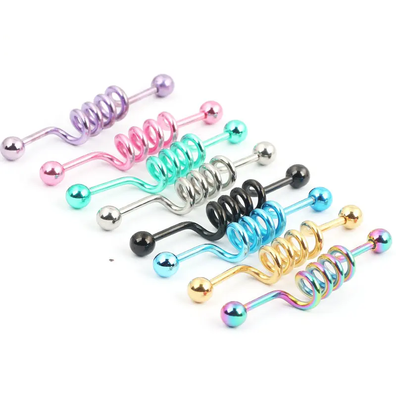 14G body piercing stainless steel tongue bar Tragus Earring Piercing bar industrial barbell body jewelrys twist wave style body-wave : image 14G body piercing stainless steel tongue bar Tragus Earring Piercing bar industrial barbell body jewelrys twist wave style body-wave