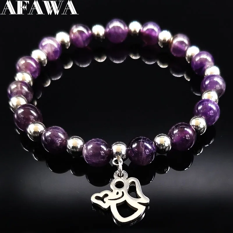 

2019 Angel Silver Color Stainless Steel Bracelets for Women Purple Crystal Bracelets Bangles Jewelry pulseras mujer BZ1101C