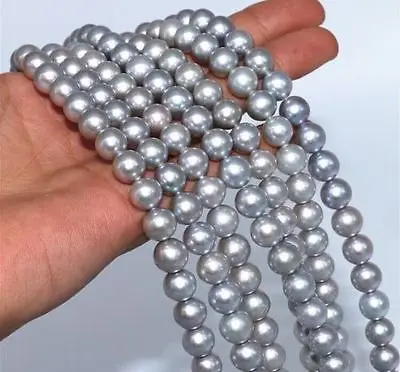 

10cm Beautiful NATURAL SOUTH SEA GENUINE GRAY 8-9mm PEARL NECKLACE Gold 14KGP