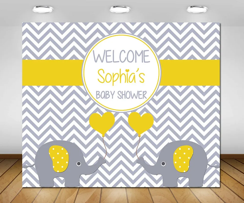Kustom Gajah Baby Shower Chevron Gray Kuning Latar Belakang