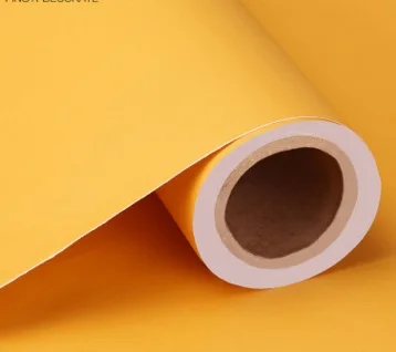 New Plain color thick PVC wallpaper self-adhesive solid color wallpapers bedroom living room decoration wall stickers waterproof - Цвет: yellow