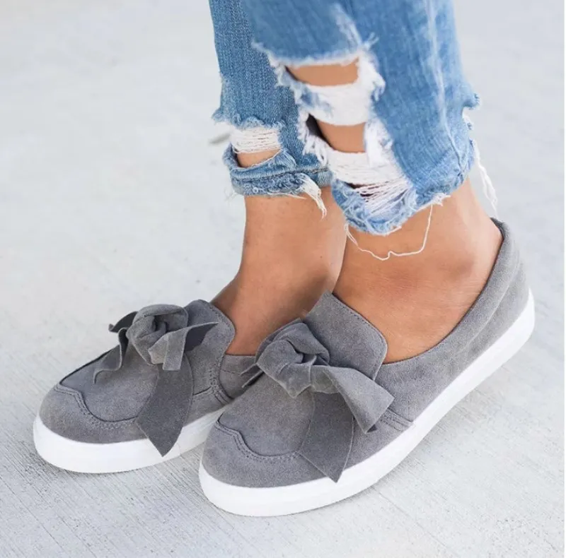 AGUTZM Plus Size Women Casual Flat Sneakers Female Flock Bowknot Slip