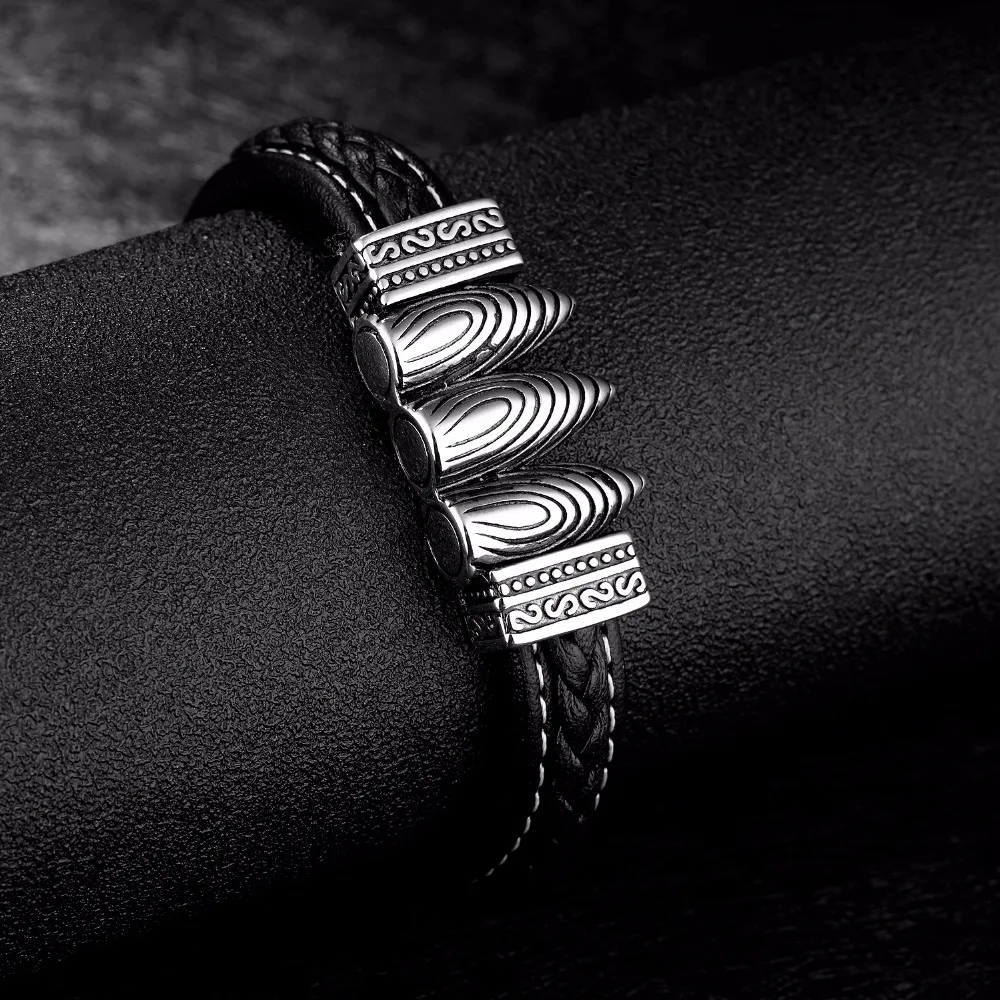 Fate Love Vintage Black Leather Bracelet Three Fancy Bullets Design Bracelet Men Punk Wristband Magnet Male Charm Jewelry FL1235
