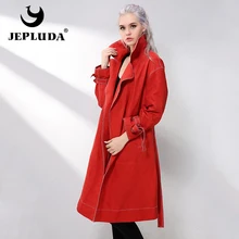 JEPLUDA Куртка Женская Натуральная Кожа Овчина Пальто Женское Осень-Весна с Английский Воротник Пояс Куртки Женские Осень Овчиный Стильный Платье Женские Кожный Натуральный Европейский Стиль