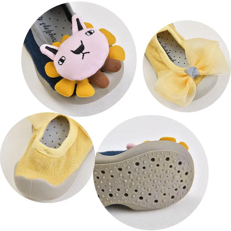 BalleenShiny/Носки детские возраст 1-3 года носки-тапочки детские яркие шелковые короткие носки-башмачки для малышей хлопковые носки с бантиком и резиновой подошвой