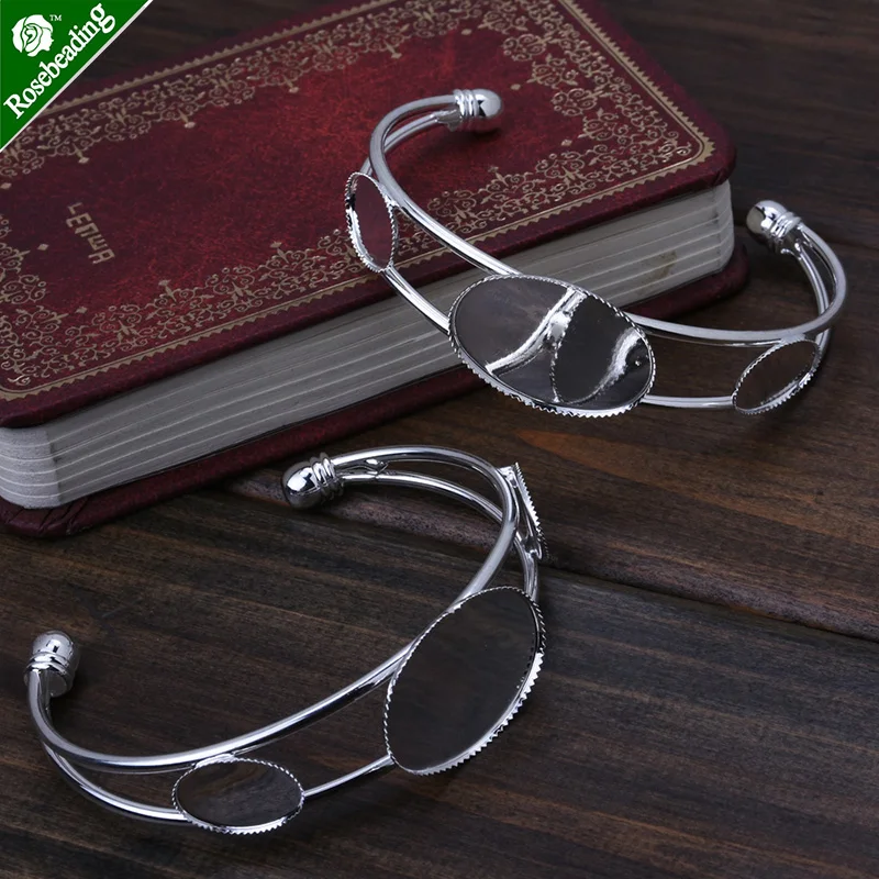 

10pcs Adjustable Silver Plated Bracelet With Oval Setting,Cuff,fit 18*25mm and 10*14 mm oval cabochon