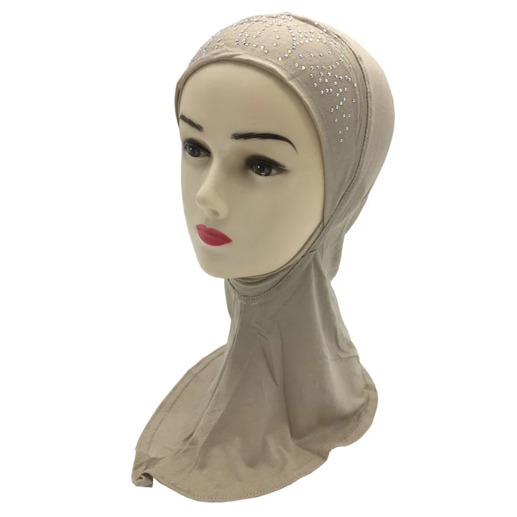 10 шт/партия хлопок Джерси мусульманские внутренние шапочки под хиджаб женские сверкающие стразы под шапки для шарфа обычный цвет 30X40 см - Цвет: khaki