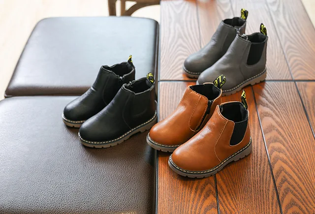 2019 New Autumn Children Shoes PU Leather Waterproof Leather Boots Warm Kids Snow Boots Girls Boys Rubber Boots Fashion Sneakers 25 24