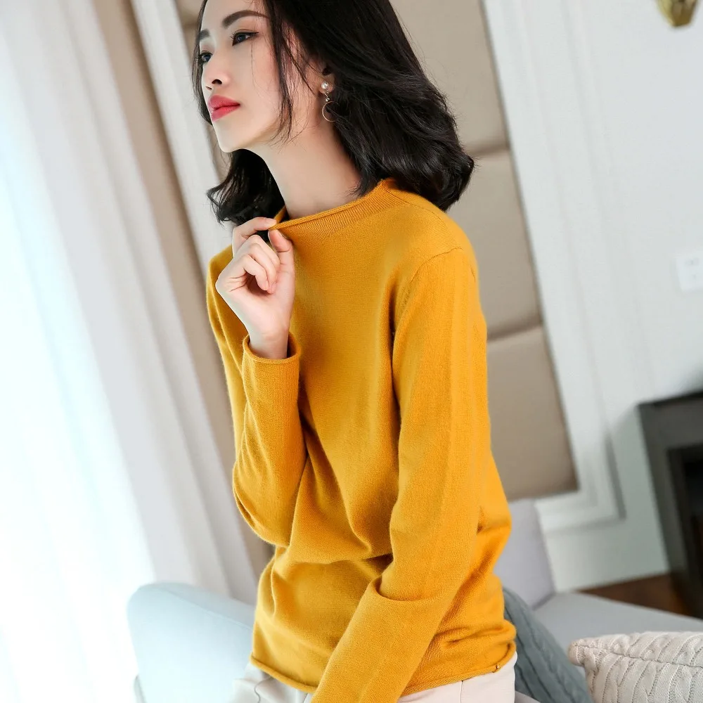 

2018 Autumn Winter Women's Turtleneck Cashmere Sweater Solid Color Stretch Wool Sweater Warm Knitting Pullover Female Sweaters