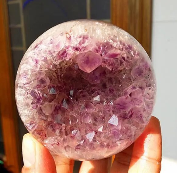 NATURAL-Amethyst-Crystal-In-Agate-Cave-Sphere-Ball-Cut-Healing