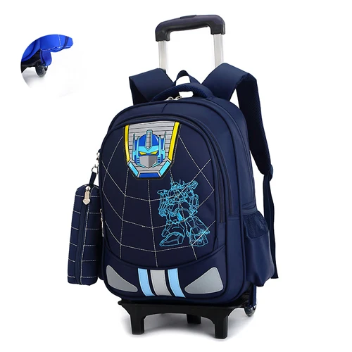 Школьная сумка на колесиках для начальной школы, школьные сумки 3-6 класса, водонепроницаемые Рюкзаки с колесами, детские школьные сумки - Цвет: Two wheels