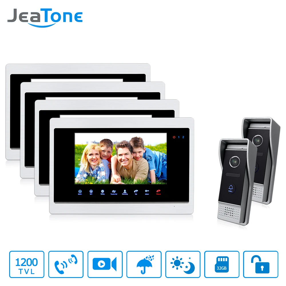JeaTone 7 inch LCD Screen 4 Monitors 2 Cameras Video Door Phone Doorbell Intercom Hands-free Answering Home Intercom Security Ki JeaTone 7 inch LCD Screen 4 Monitors 2 Cameras Video Door Phone Doorbell Intercom Hands-free Answering Home Intercom Security Ki