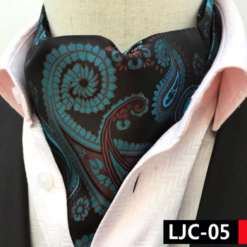 

2017 Designer's Men Decorated Ascots Jacquard Woven Collar Neckerchief for Men Black with Green Paisley Pattern
