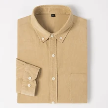 Мужская стандартная однотонная Вельветовая хлопковая рубашка с длинным рукавом, с одним накладным карманом, Повседневная рабочая одежда цвета хаки, рубашки на пуговицах