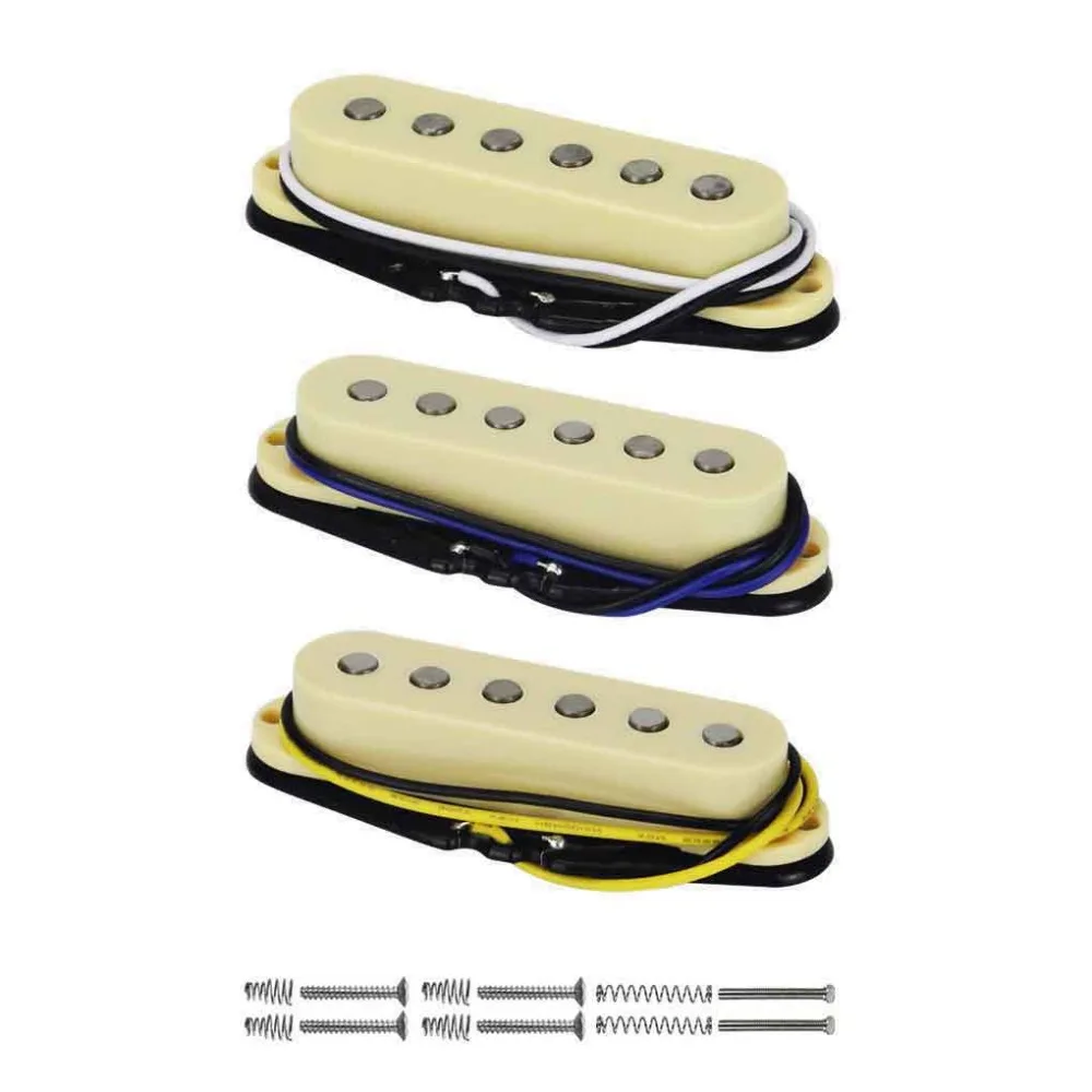 

FLEOR Vintage Alnico 5 Single Coil Neck/Middle/Bridge Pickup 50/50/52mm Set Yellow for FD Strat Guitar Parts
