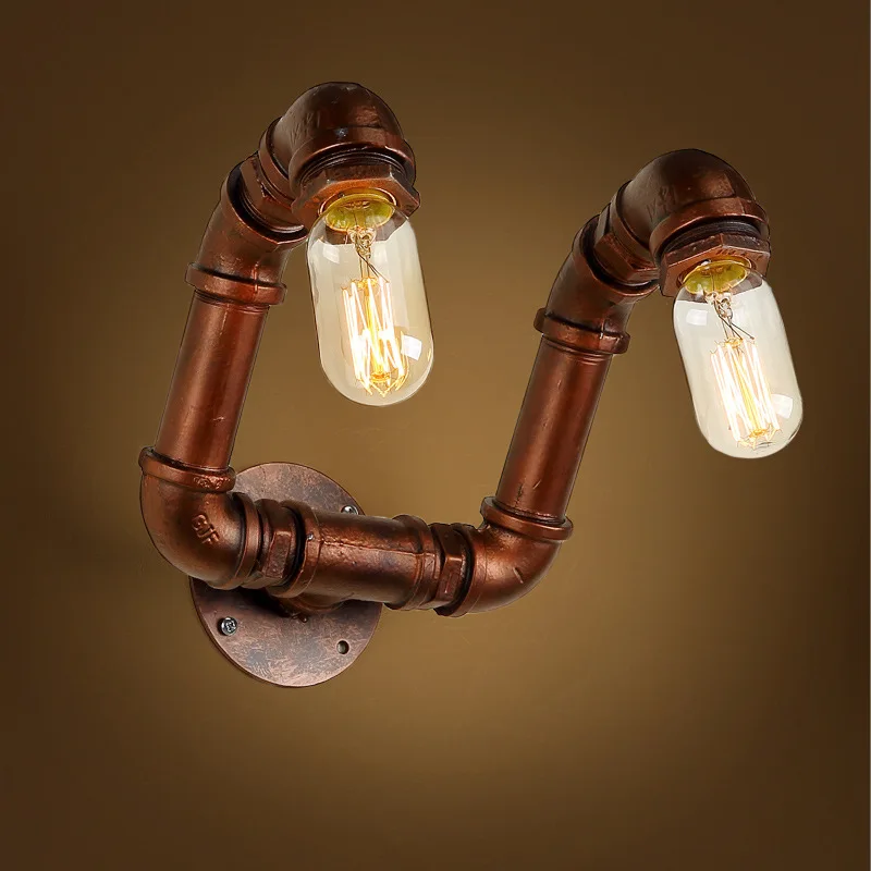 

Loft Industrial 2 lights iron rust Water pipe retro wall lamp Vintage e27 sconce lights for living room bedroom restaurant bar