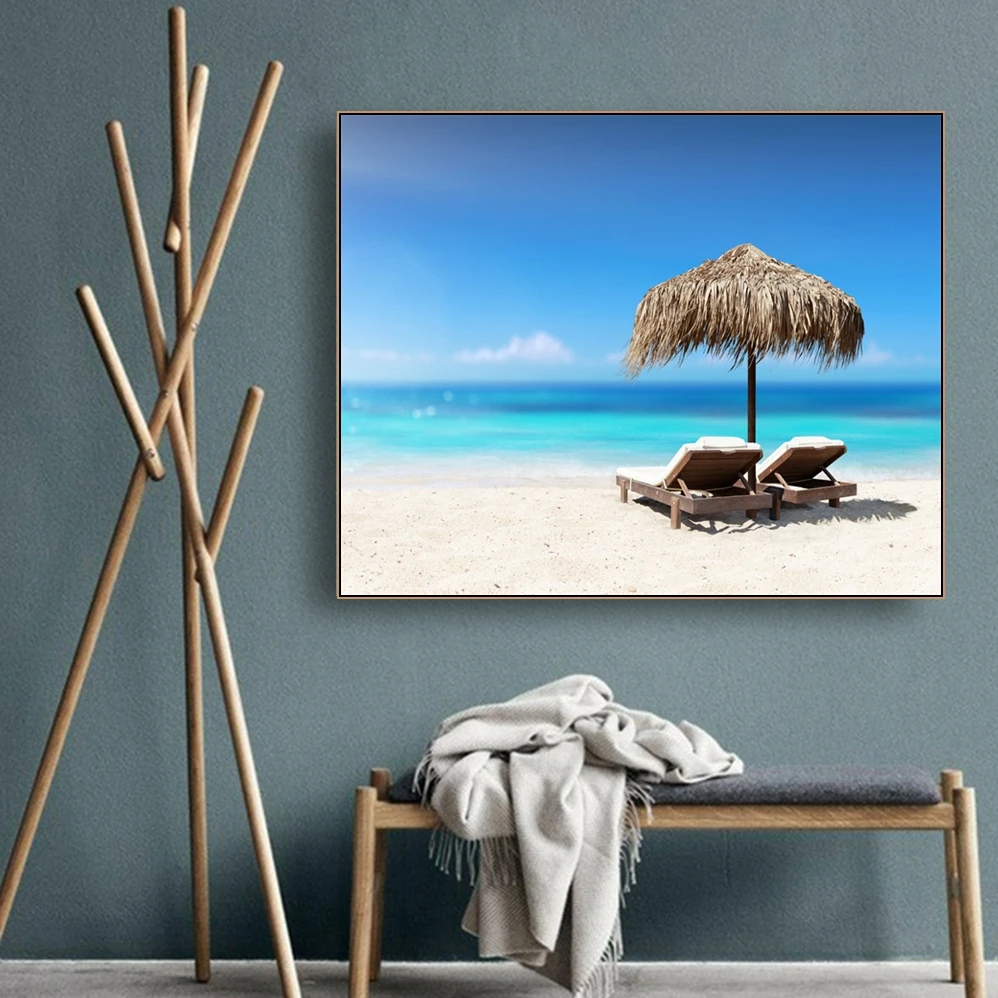 

Laeacco Wall Art Canvas Painting Home Decor Beach Sky Sunny Tropical Posters and Prints Wall Pictures for Living Room Decoration