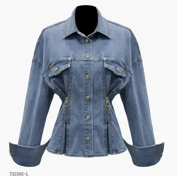 

European style 2019 new arrivals Spring winter fashion women clothing personality slim casual cowboy coat T3230